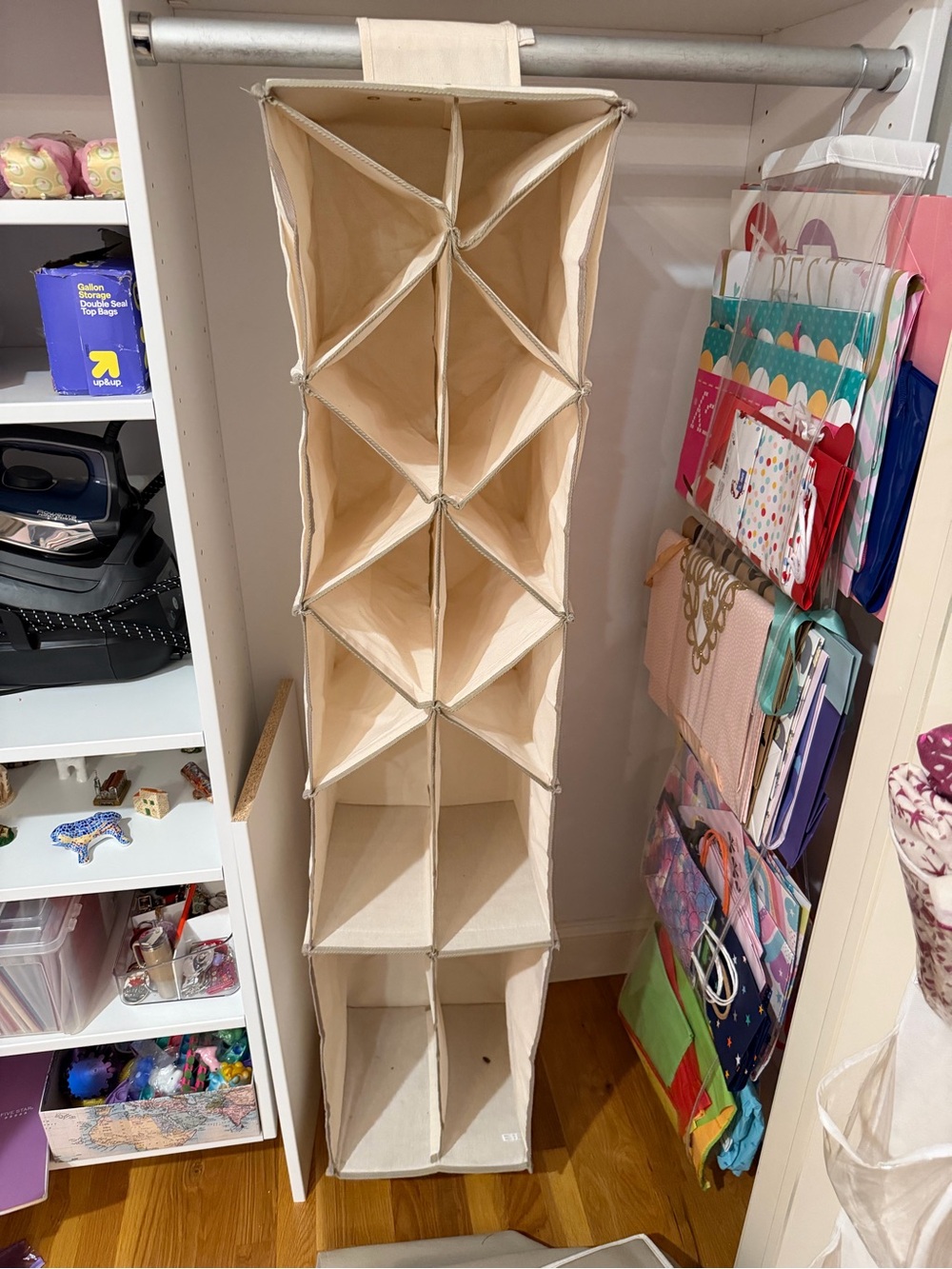 Canvas Hanging Closet Organizer - Cream 16 compartments